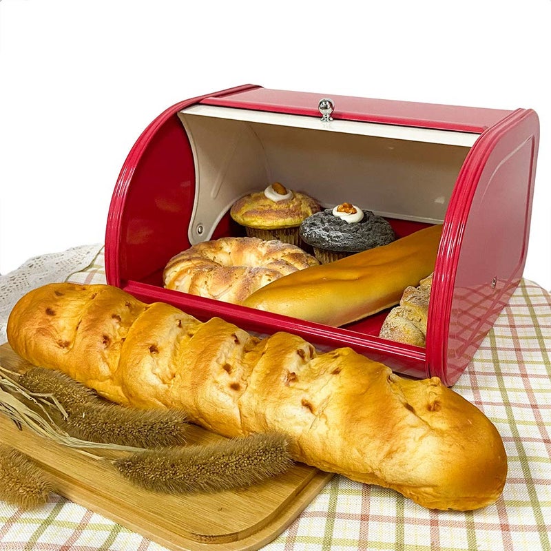 KL X458 Metal Bread Box/Bin/kitchen Storage Containers with Roll Top Lid (red) - Image 3